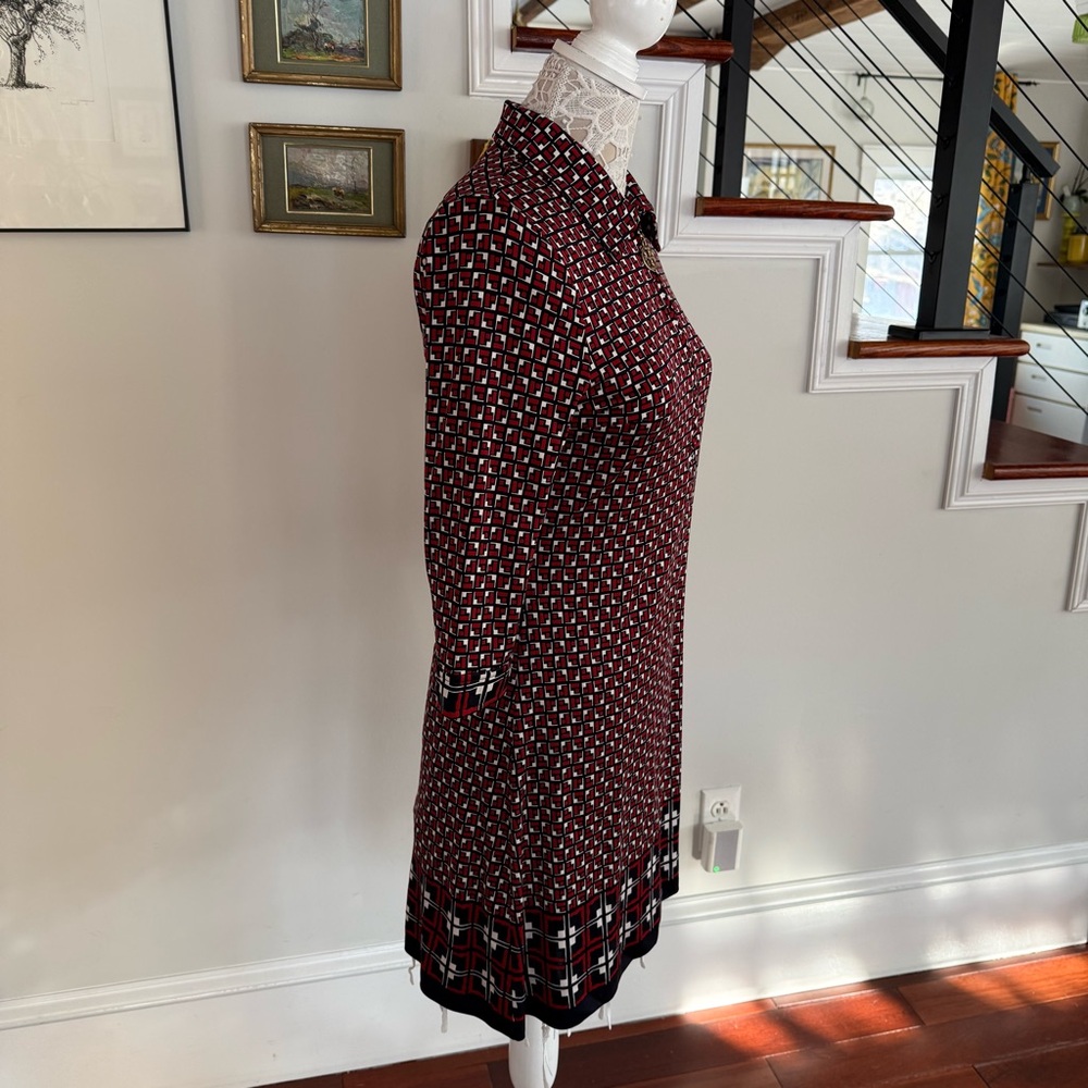 TORY BURCH Red and Black Geometric Long Sleeve Silk Dress Small - Picture 3 of 6